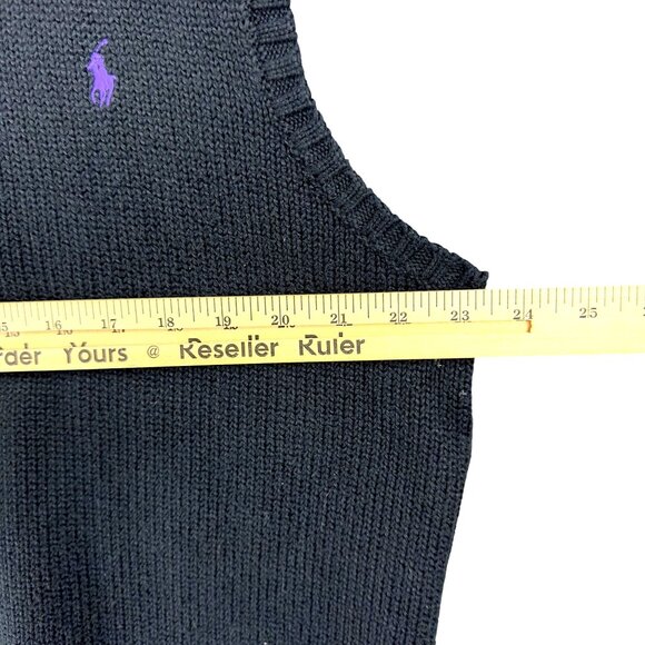 Vintage Polo Ralph Lauren Sweater Vest Men XL Navy Blue V-Neck Cable Knit Cotton - Picture 5 of 6
